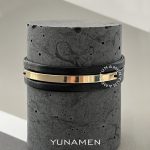 دستبند چرم و طلای مردانه یونامن Y157 مشکی