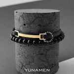دستبند چرم و طلای مردانه یونامن Y168 مشکی