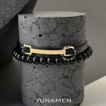 دستبند چرم و طلای مردانه یونامن Y168 مشکی